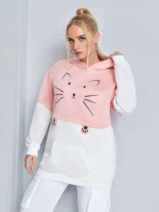 SHEIN Plus Cartoon Graphic Spliced Hoodie - Image 3