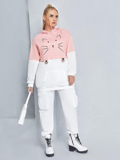 SHEIN Plus Cartoon Graphic Spliced Hoodie - Image 2