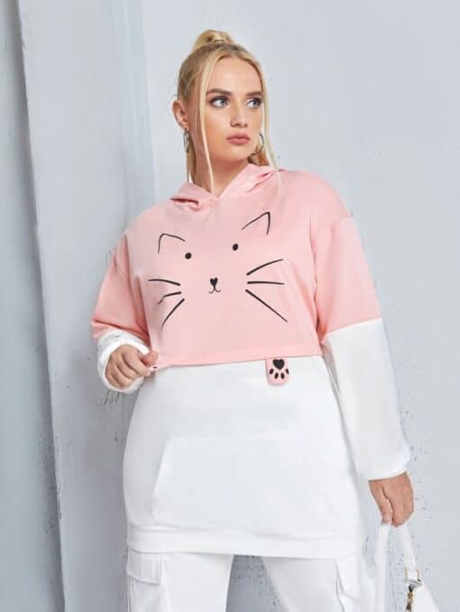 SHEIN Plus Cartoon Graphic Spliced Hoodie