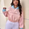 SHEIN Plus Colorblock Slogan Graphic Drawstring Hoodie