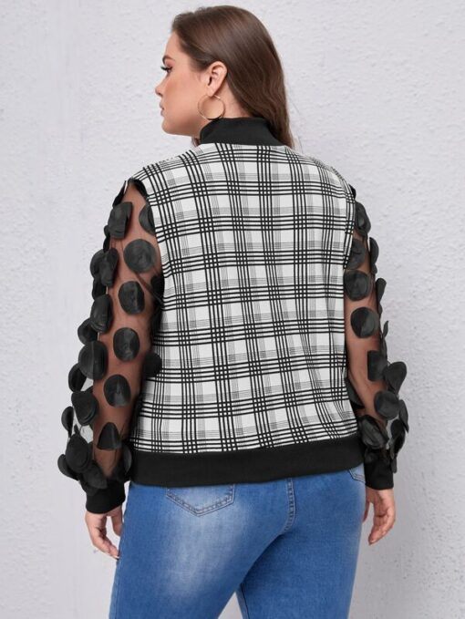 SHEIN Plus Plaid Applique Mesh Sleeve Sweatshirt - Image 4