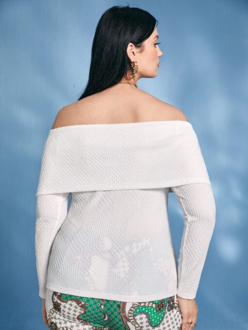 SHEIN Plus Textured Off Shoulder Fold Over Tee - Image 2