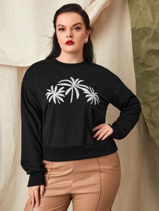 SHEIN Plus Tropical Embroidery Sweatshirt