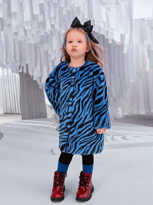 SHEIN Toddler Girls Zebra Striped Pattern Drop Shoulder Coat