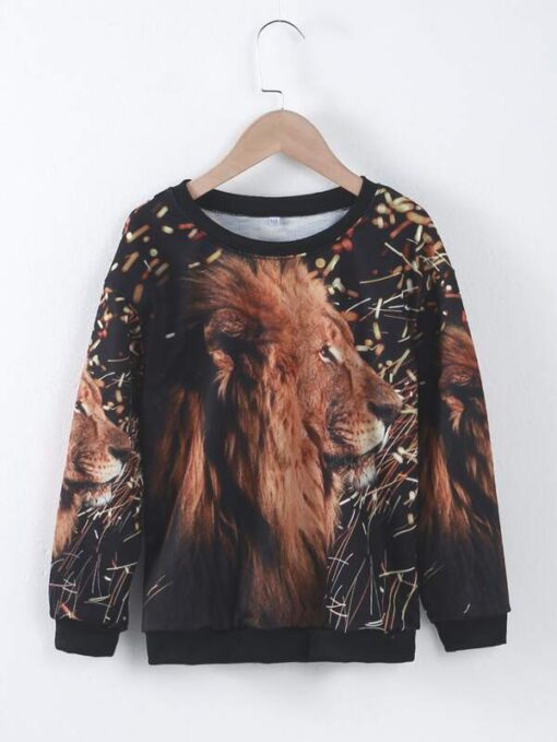 Shein Boys 3D Lion Print Drop Shoulder Pullover