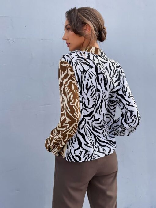 Shein Colorblock Zebra Striped Button Up Blouse - Image 2