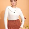 SHEIN Plus Button Detail Asymmetrical Neck Tee