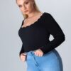 SHEIN Plus Solid Scallop Trim Bodysuit