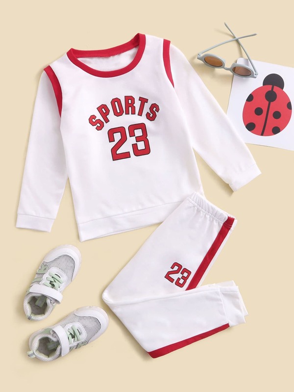 Shein Toddler Boys Letter Graphic Striped Trimmed Basketball Jersey Set,80