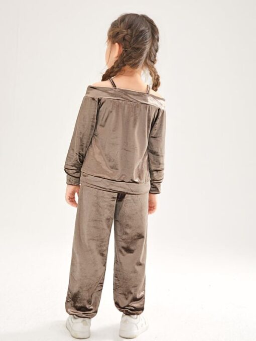 SHEIN Toddler Girls Cold Shoulder Sweatshirt & Sweatpants - Image 2