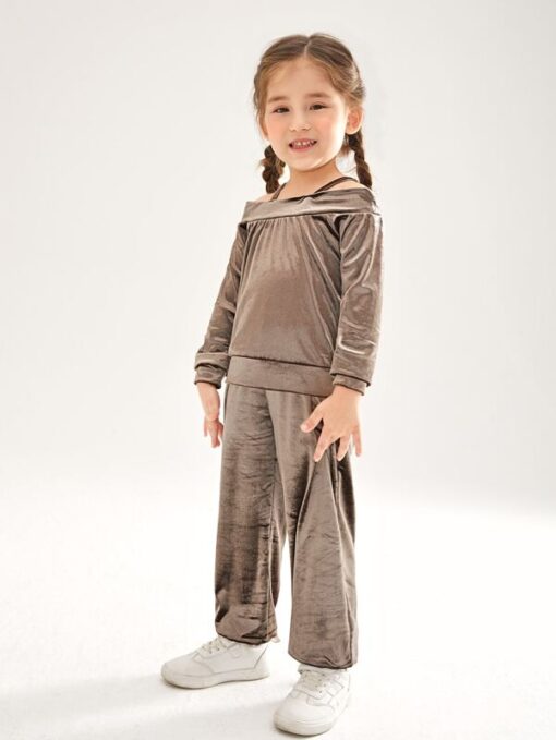 SHEIN Toddler Girls Cold Shoulder Sweatshirt & Sweatpants - Image 3
