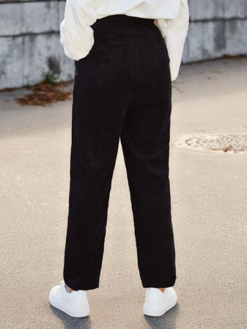 SHEIN Grommet Belted Corduroy Straight Leg Pants - Image 4