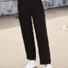 SHEIN Grommet Belted Corduroy Straight Leg Pants