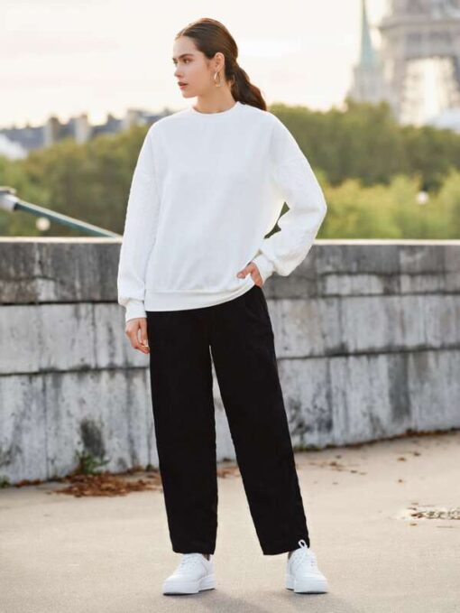 SHEIN Grommet Belted Corduroy Straight Leg Pants - Image 3