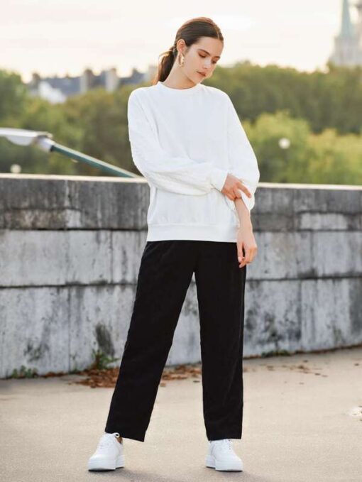 SHEIN Grommet Belted Corduroy Straight Leg Pants - Image 2