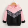 SHEIN Toddler Girls Leopard & Colorblock Print Hoodie