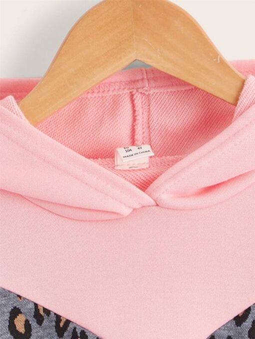 SHEIN Toddler Girls Leopard & Colorblock Print Hoodie - Image 4