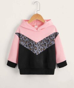 SHEIN Toddler Girls Leopard & Colorblock Print Hoodie