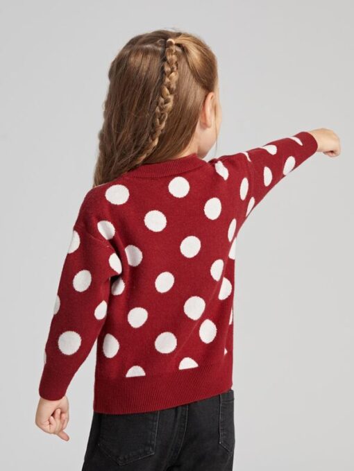 SHEIN Toddler Girls Polka Dot Pattern Drop Shoulder Sweater - Image 2