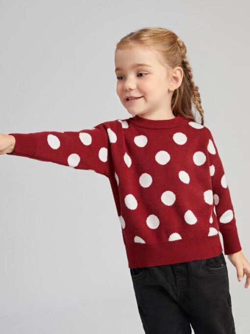 SHEIN Toddler Girls Polka Dot Pattern Drop Shoulder Sweater - Image 4