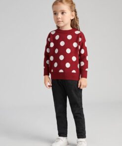 SHEIN Toddler Girls Polka Dot Pattern Drop Shoulder Sweater