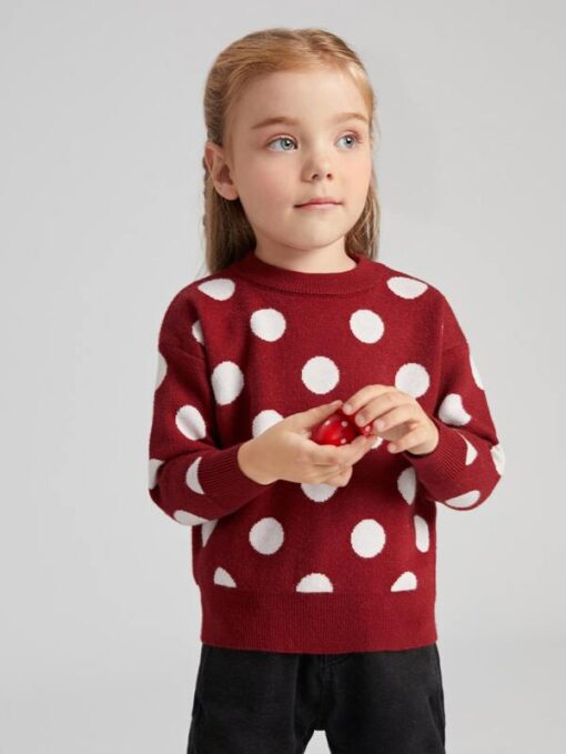 SHEIN Toddler Girls Polka Dot Pattern Drop Shoulder Sweater - Image 3