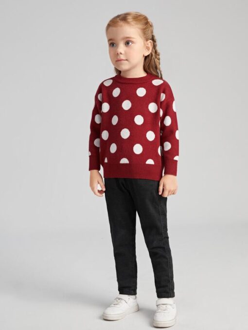 SHEIN Toddler Girls Polka Dot Pattern Drop Shoulder Sweater