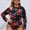 Shein Plus Floral Print Cut Out Bodysuit