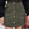 SHEIN Frill Trim Single Breasted Corduroy Skirt