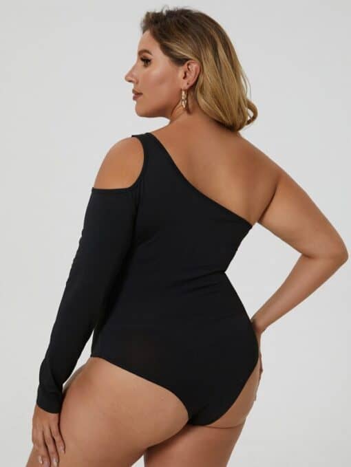 SHEIN SXY Plus Solid One Shoulder Cutout Bodysuit - Image 2