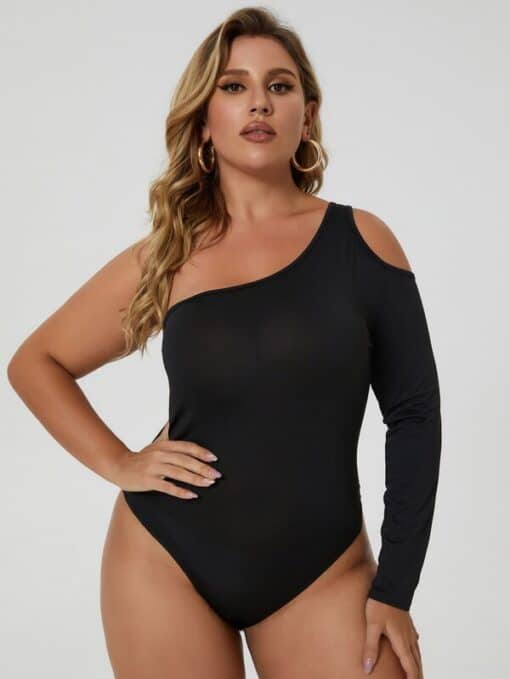 SHEIN SXY Plus Solid One Shoulder Cutout Bodysuit - Image 3