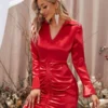 Shein Flounce Sleeve Ruched Satin Dress