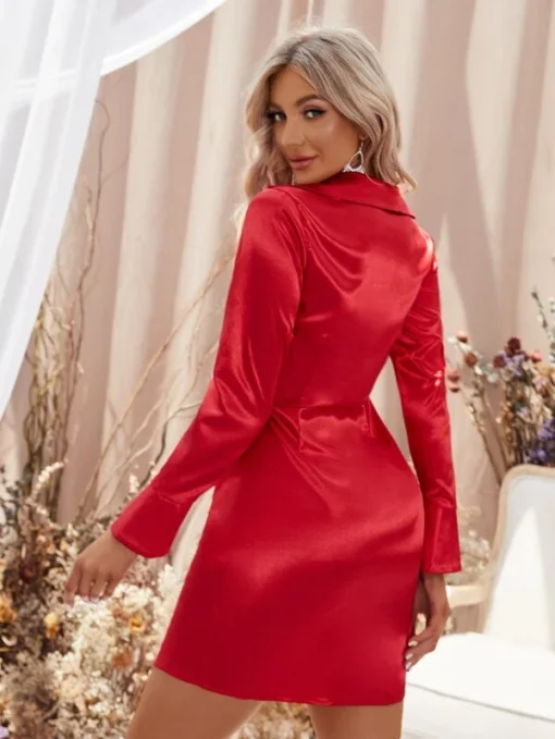 Shein Flounce Sleeve Ruched Satin Dress - Image 2