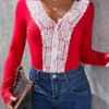 SHEIN Contrast Lace Scallop Trim Tee