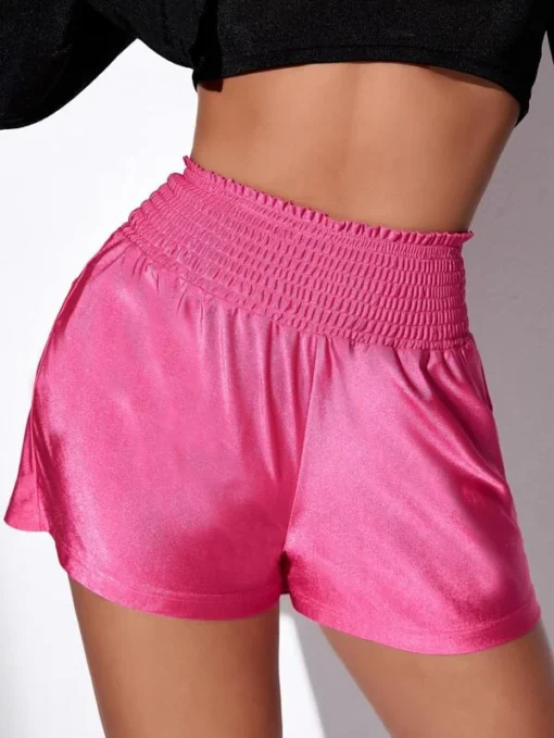 SHEIN Solid Shirred Frill Shorts