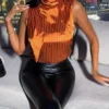 SHEIN Striped Sleeveless Satin Blouse With Scarf