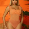 SHEIN SXY Square Neck Shirred Frill Mesh Bodysuit
