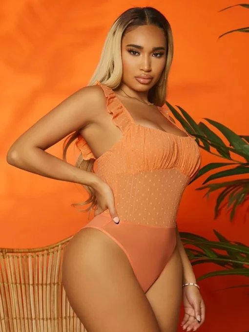 SHEIN SXY Square Neck Shirred Frill Mesh Bodysuit - Image 3