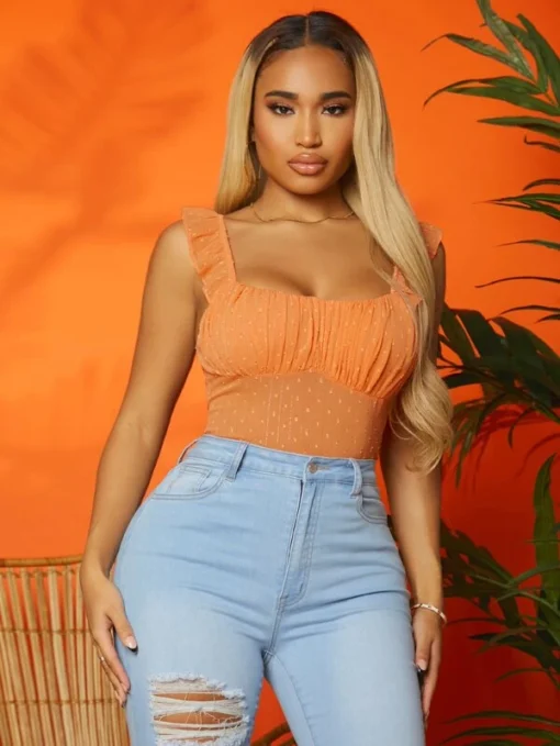 SHEIN SXY Square Neck Shirred Frill Mesh Bodysuit - Image 2