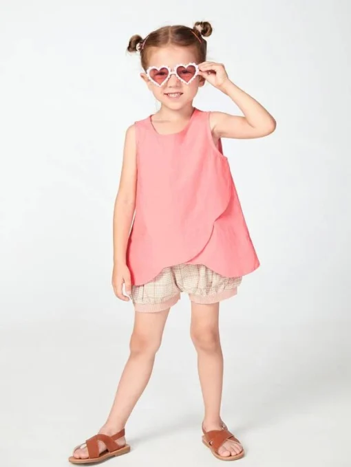 SHEIN Toddler Girls Keyhole Back Scallop Edge Wrap Hem Tank Top