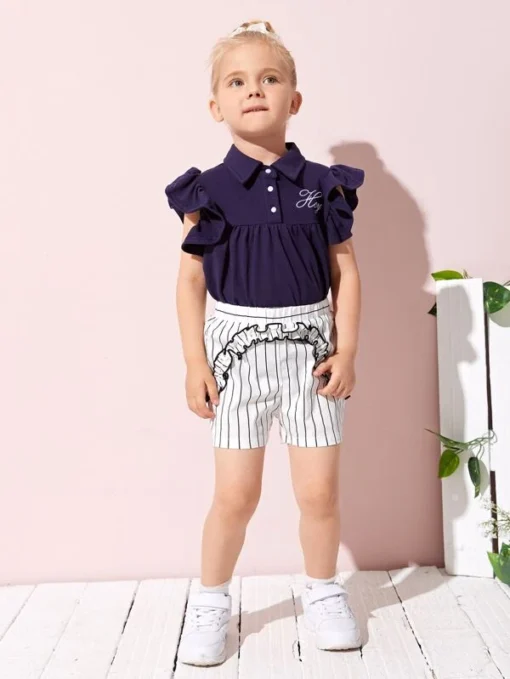 SHEIN Toddler Girls Striped Frill Trim Shorts - Image 3