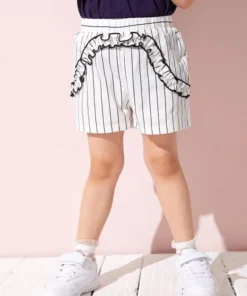 SHEIN Toddler Girls Striped Frill Trim Shorts