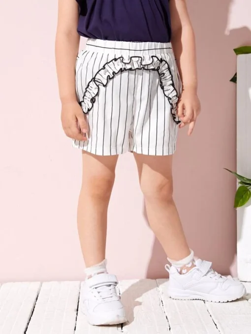 SHEIN Toddler Girls Striped Frill Trim Shorts - Image 2