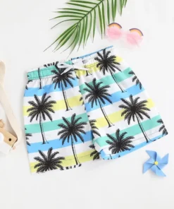 Shein Boys Coconut Tree Print Swim Shorts