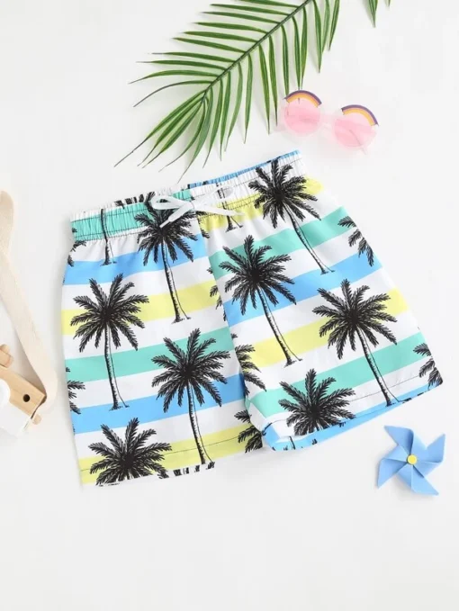 Shein Boys Coconut Tree Print Swim Shorts