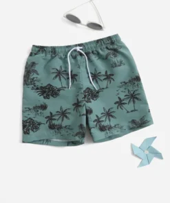 Shein Boys Palm Tree Print Swim Shorts