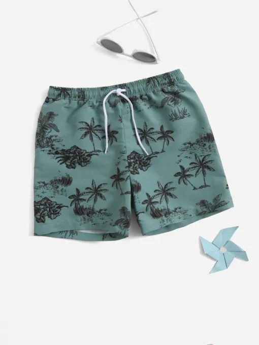 Shein Boys Palm Tree Print Swim Shorts