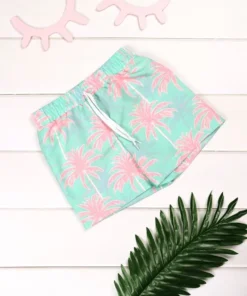 Shein Boys Tropical Print Drawstring Swim Shorts