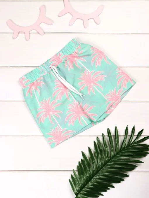 Shein Boys Tropical Print Drawstring Swim Shorts