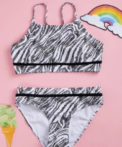 Shein Girls Zebra Stripe Bikini Swimsuit